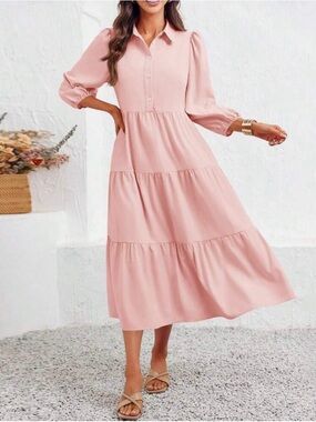 SHEIN Women's Pink Tiered Dress